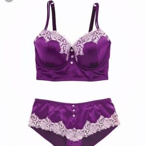 Purple satin longline bra